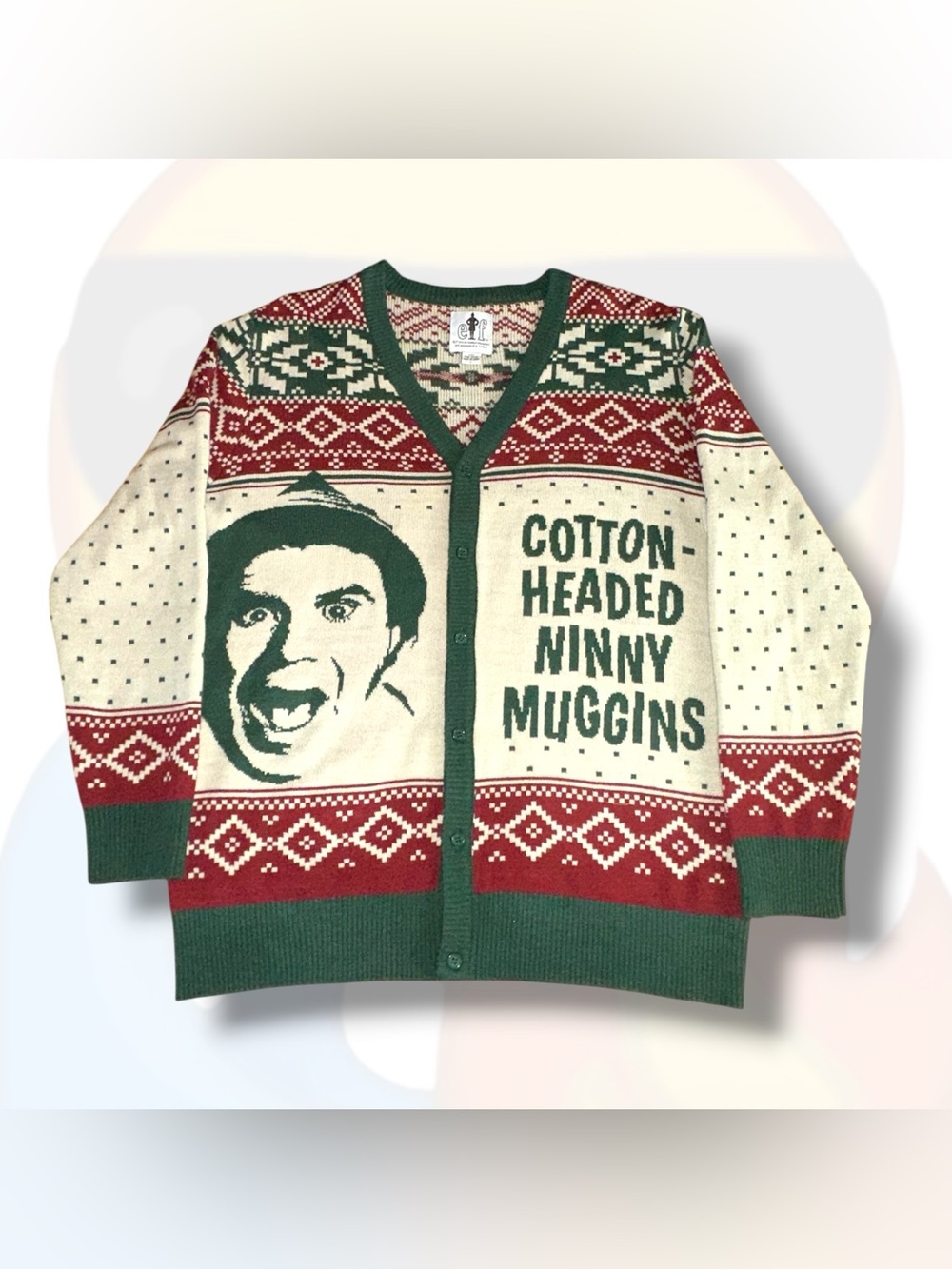Buddy The Elf “Cotton-Headed Ninny Muggins” Christmas Cardigan Sweater